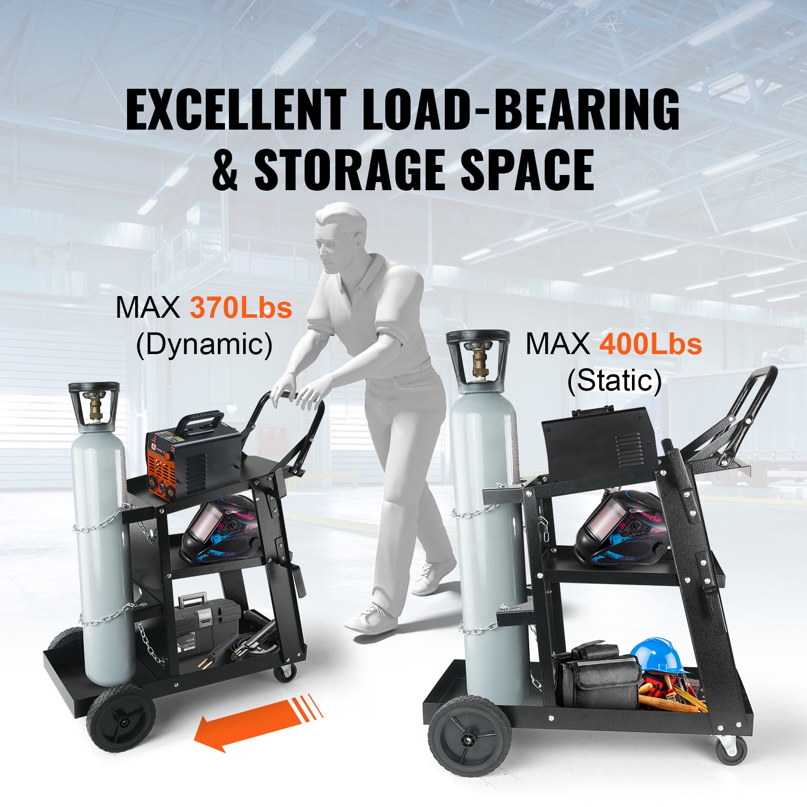 Heavy Duty Welding Cart With 3 Tiers And Swivel Wheels For Workshop_voghion.com